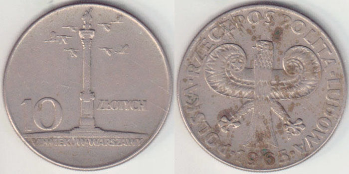 1965 Poland 10 Zlotych (700 Years Warsaw-Monument) A004427